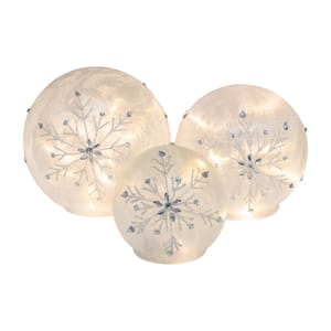 Battery Operated Glass Snowflake Globes (Set of 3)