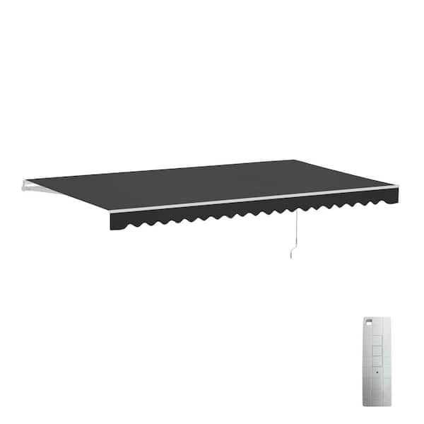 20 ft. Caribbean UV Polyester Motorized Retractable Patio Awning 10 ft. Projection in Black Black Frame