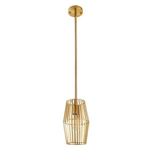 LamQee 1-Light Antique Gold Geometric Pendant Chandelier with Caged Metal Shade