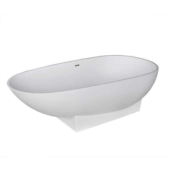 ANZZI Volo 71 in L x 35 in W Man-Made Stone Center Drain Freestanding Bathtub in Matte White