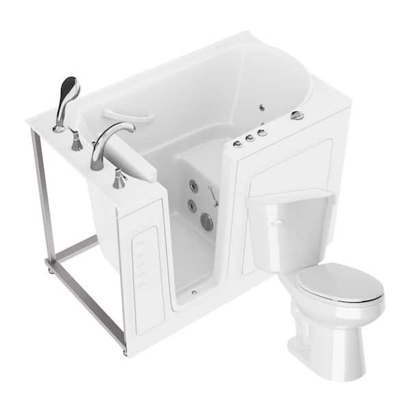 Universal 30 in. x 52 in. Left Drain Whirlpool Jetted Bathtub in White with Elongated Toilet and Soft Close Lid