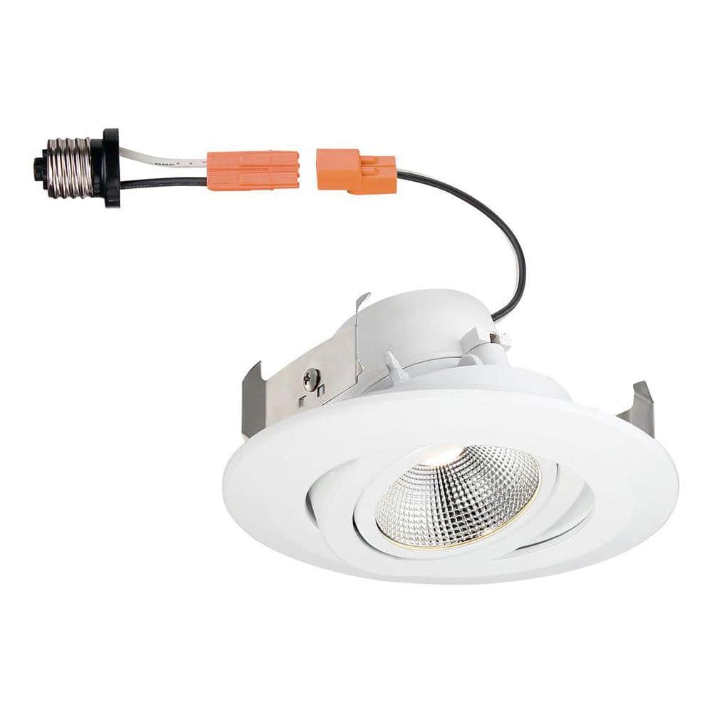4 in. White Integrated LED Recessed Can Light Gimbal Trim with Pivot and Ro
