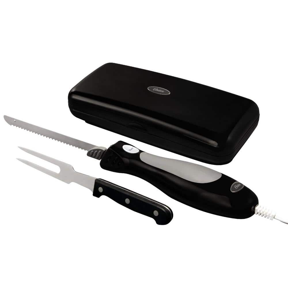Chefman Electric Knife with Bonus Carving Fork & Space Saving Storage Case  Included One Touch, Durable 8 Inch Stainless Steel Blades, Rubberized Black