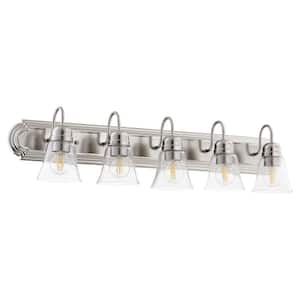 Traditional 36 in. W 5-Lights Satin Nickel Vanity Light with Clear Seeded Glass