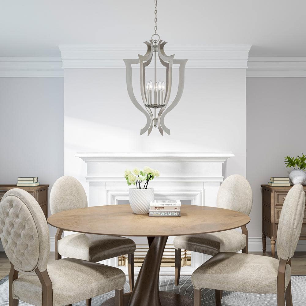 Polished Chrome 5-Light Candelabra Chandelier with Laser-Cut Design