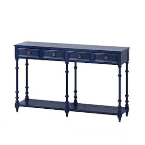 59 in. Blue Rectangle Wood Retro Console Table with 2 Drawers and Bottom Shelf
