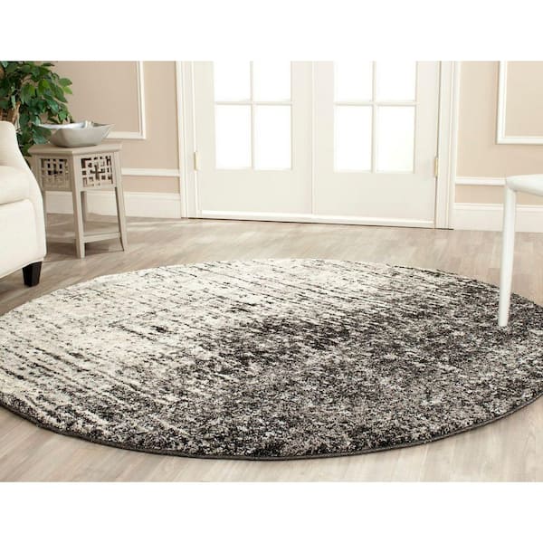 Retro Black/Light Gray 6 ft. x 6 ft. Round Solid Area Rug