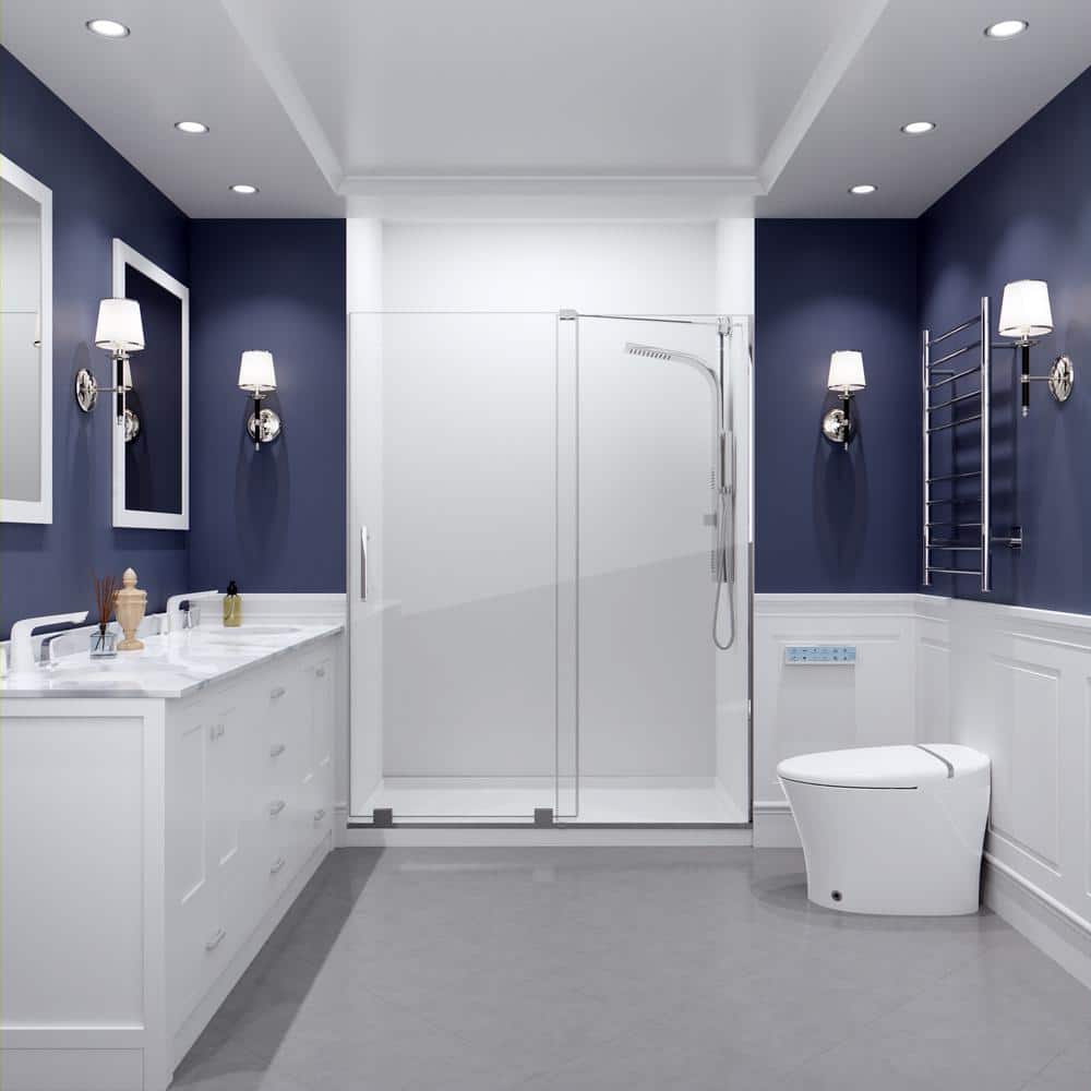 Polished Chrome Semi-Frameless Sliding Shower Door with Tsunami Guard