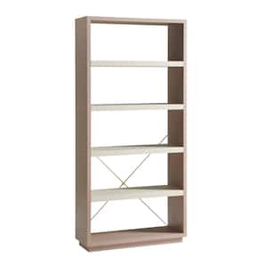Yaztra 33.5 in. Wide Blush Pink and Cream Weave 5 Shelves Standard Bookcase