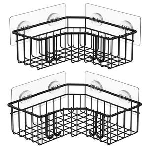  YASONIC Corner Shower Caddy, 4-Pack, Rustproof Stainless Steel,  Adhesive Shower Caddy with Soap Holder and 12 Hooks, Black : Home & Kitchen