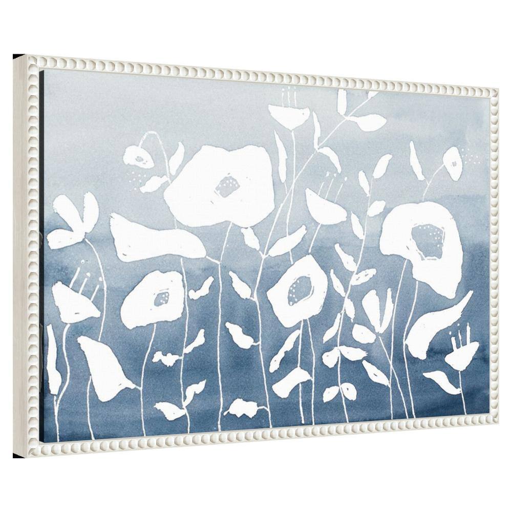 Blue and White Floral Garden Beaded Framed Canvas Wall Art