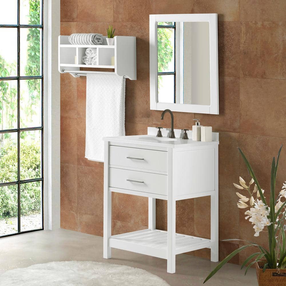 Harrison 24" White Pine Freestanding Vanity Cabinet with Open Shelf