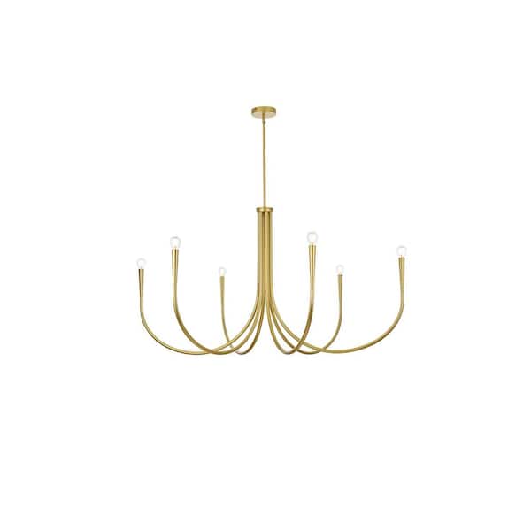 Unbranded 50 in. Home Living 6-Light Brass Chandelier with no Bulbs Included