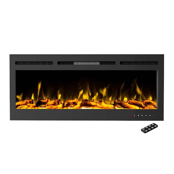 Unbranded 5110 BTU Wall Mounted or Recessed 50 in. Electric Fireplace Black with 10 Ember Bed Colors