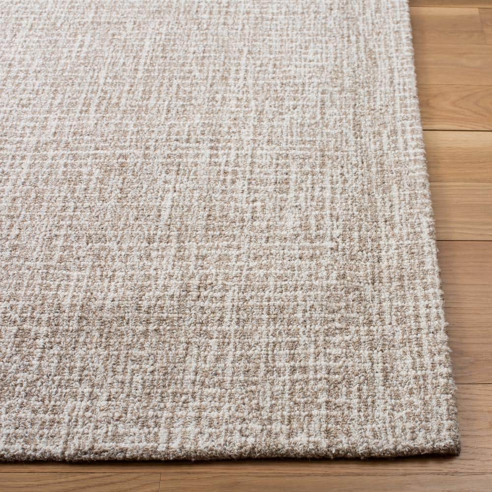 Ivory and Grey Abstract Handmade Wool 9' x 12' Area Rug