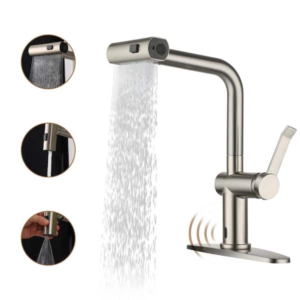 Single Handle Touchless Pull Down Sprayer Kitchen Faucet with Motion Sense Wave, Power Boost in Brushed Nickel
