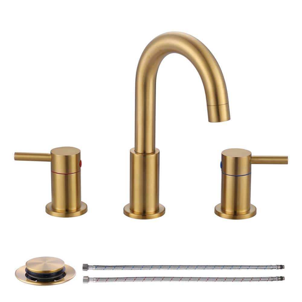 Brushed Gold 8-inch Widespread Double Handle Bathroom Faucet