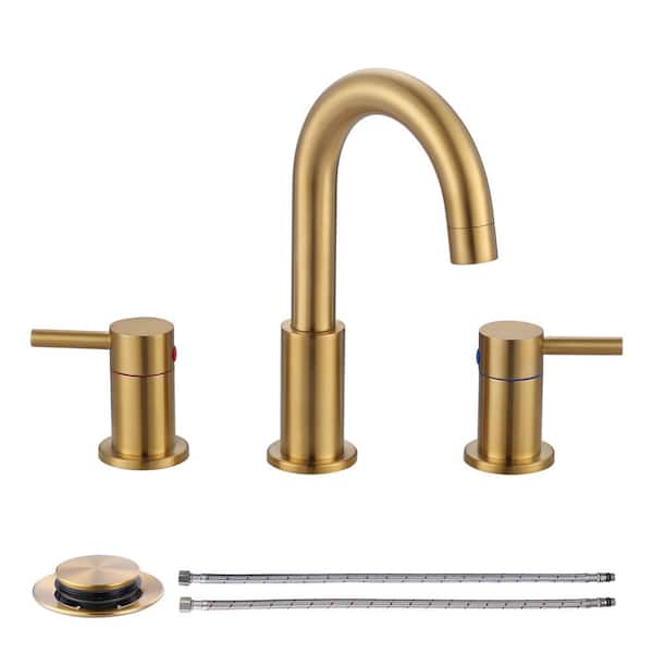 WOWOW 8 in. Widespread Double Handle Bathroom Faucet with Pop-Up Drain in Brushed Gold