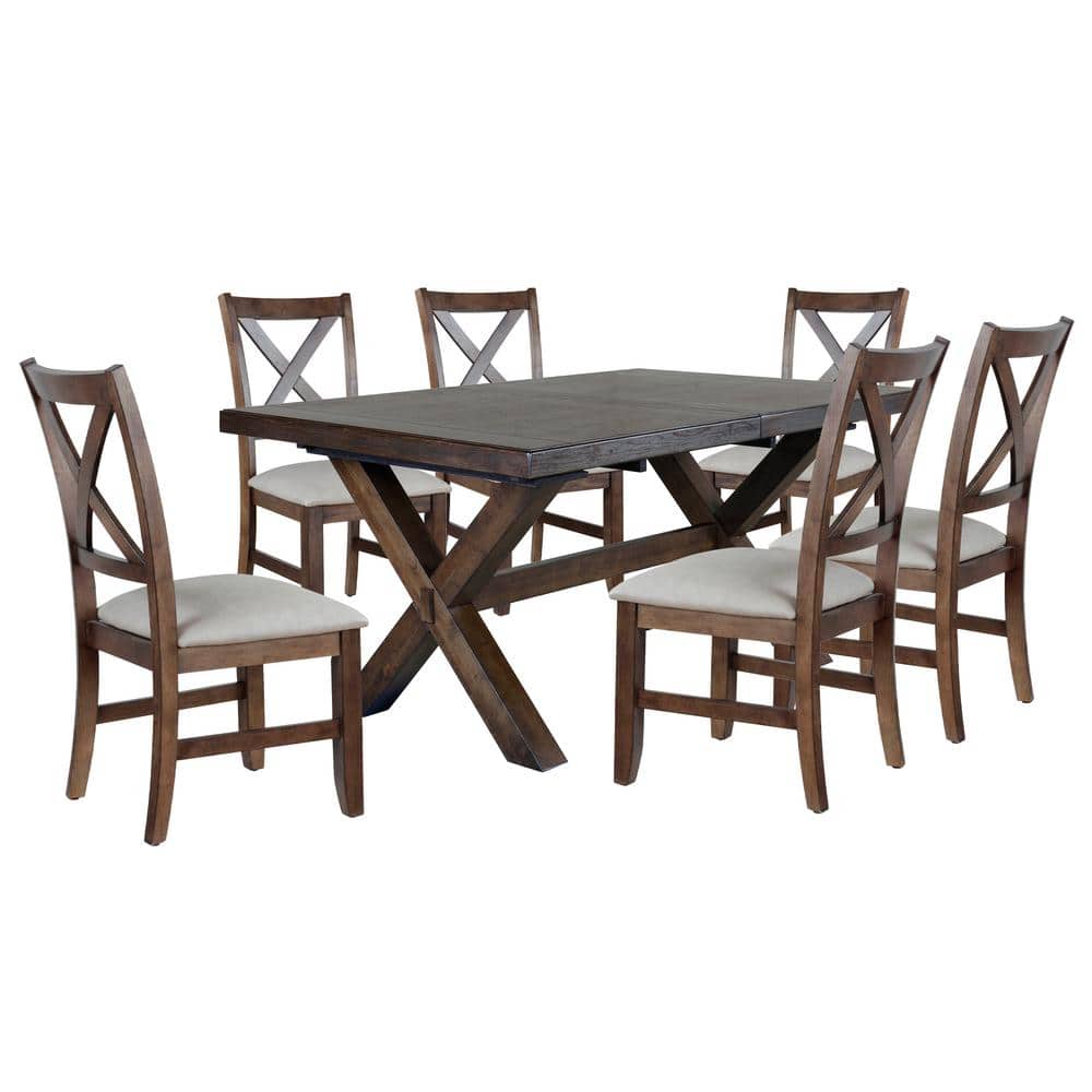 Astoria Rustic Brown Wood 7-Piece Dining Set with Upholstered Chairs