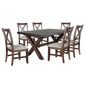 Astoria 7-Piece Brown Wood Top Dining Room Set with 6-Cushioned Chairs
