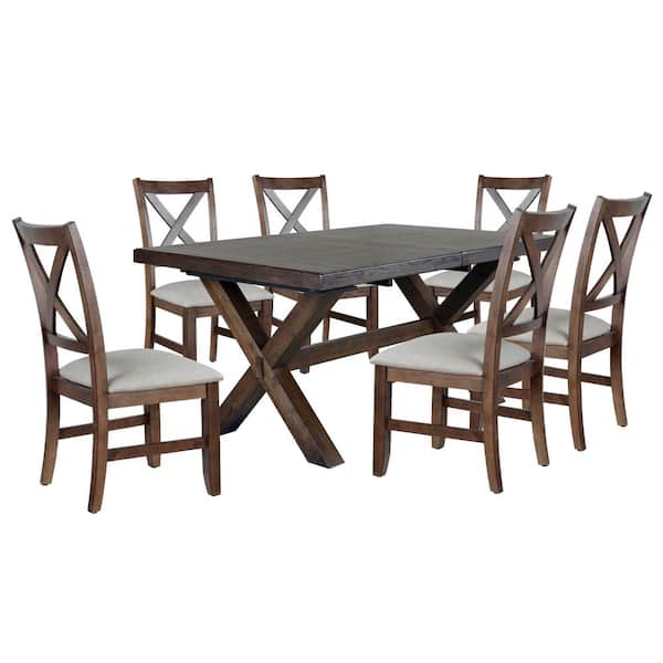 Steve Silver Astoria 7-Piece Brown Wood Top Dining Room Set with 6-Cushioned Chairs