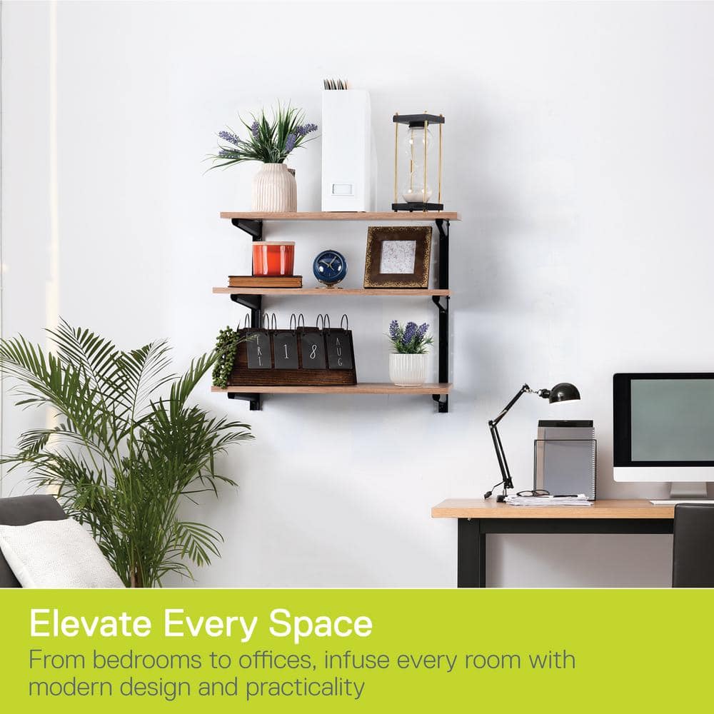 Adjustable Black Steel 3-Tier Floating Wall Shelf Brackets