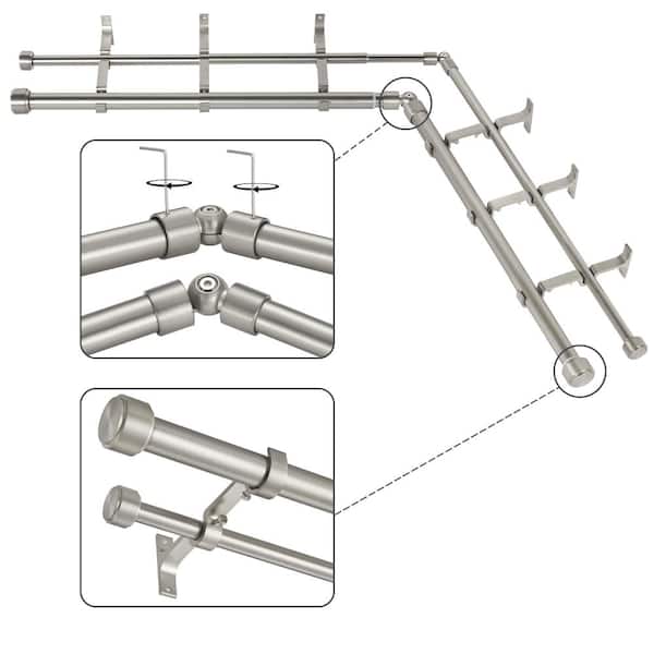 1 inch Adjustable Double Bay Window Curtain Rod with Finial 32"-86" - Brushed Nickel