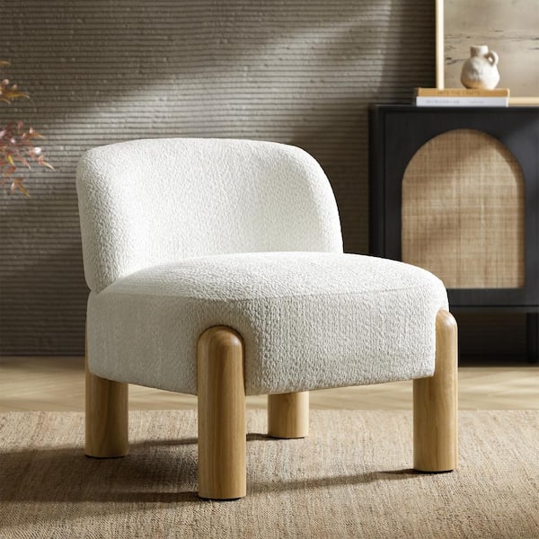 JAYDEN CREATION Susanna Ivory 28 in. W Modern Upholstered Accent Chair with Solid Wood Legs