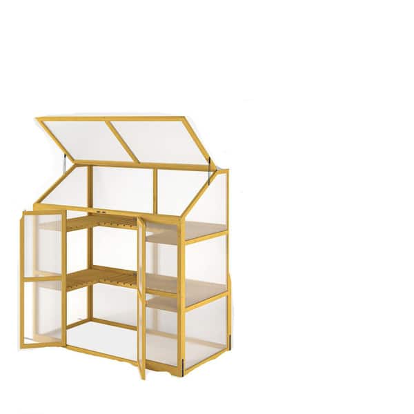 53.15 in. W x 27.75 in. D x 53.93 in. H Polycarbonate Wooden Greenhouse, Garden Shed for Plants, Keep Plant Warm Enough