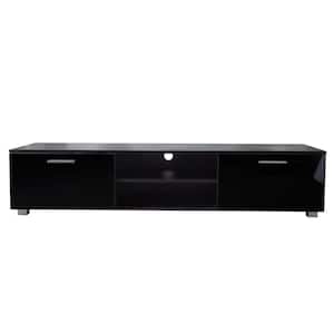 63 in. Black TV Stand Fits TV's up to 70 in. with 2-Storage Cabinet and Open Shelves