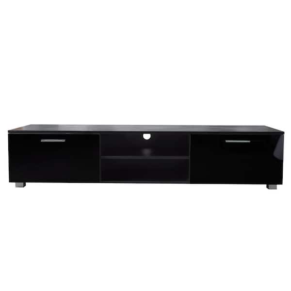 Z-joyee 63 in. Black TV Stand Fits TV's up to 70 in. with 2-Storage Cabinet and Open Shelves