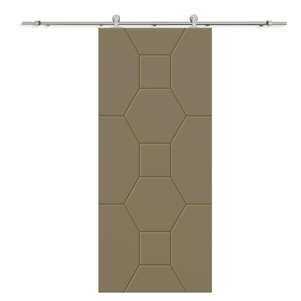 CALHOME 30 in. x 96 in. Olive Green Painted Composite MDF Paneled Interior Sliding Barn Door with Hardware Kit