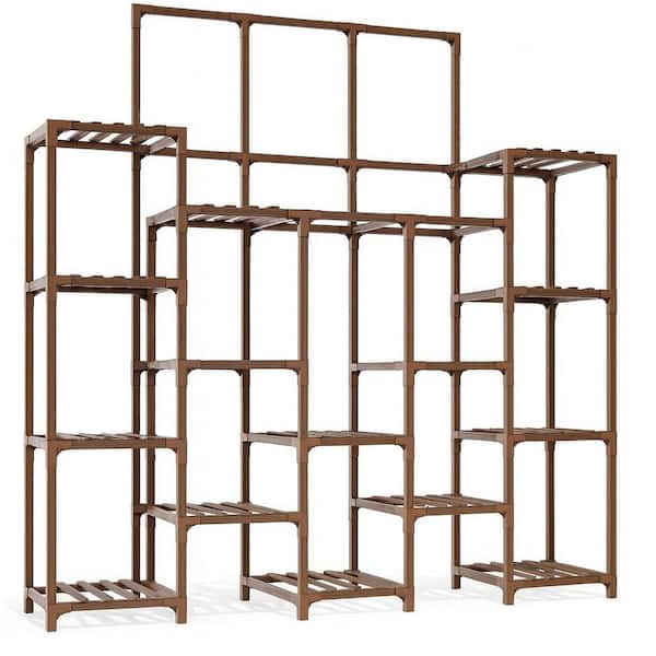 Heavy Duty 14-Tier Natural Brown Wood Rectangular Multi-Layer Plant Stand Shelf with Outdoor Use (56 in. H W x 63 in. H)