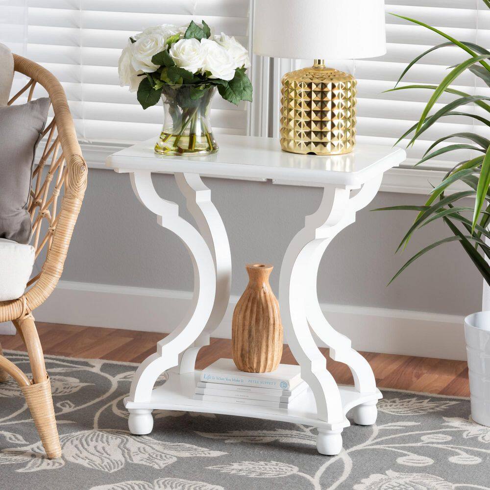 Cianna White Wood Rectangular End Table with Open Shelf