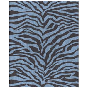 Sonoma Tabora Blue and Black 7 ft. 10 in. x 10 ft. 9 in. Animal Stripe Viscose Area Rug