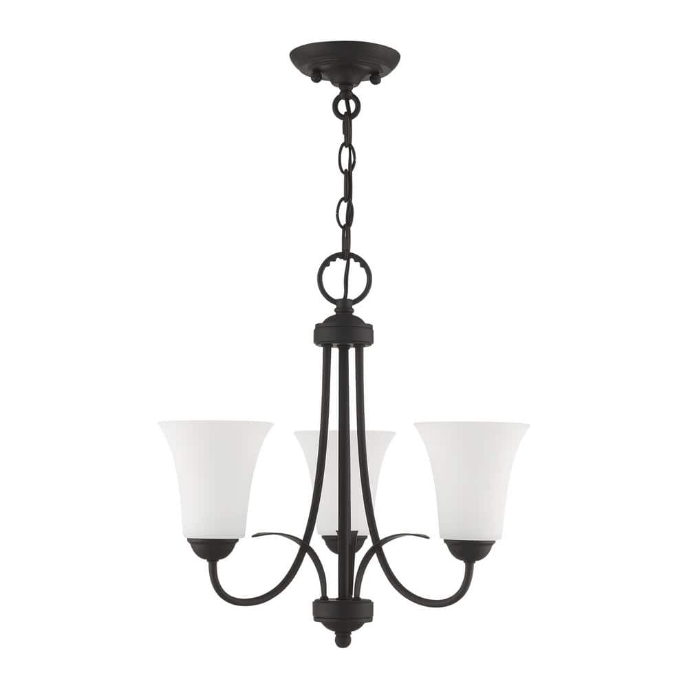 Elegant Mini 3-Light Chandelier with Satin Opal White Glass - Black