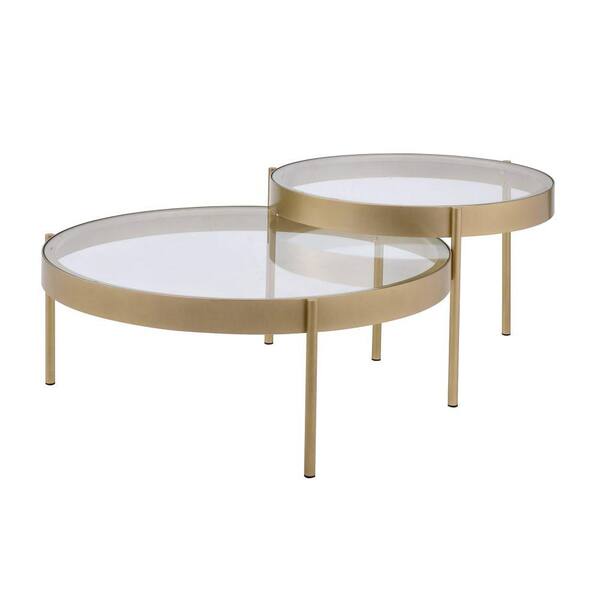 Benjara Contemporary 36 in. L Gold and Clear Round Metal and Glass Nesting Console Table (Set of