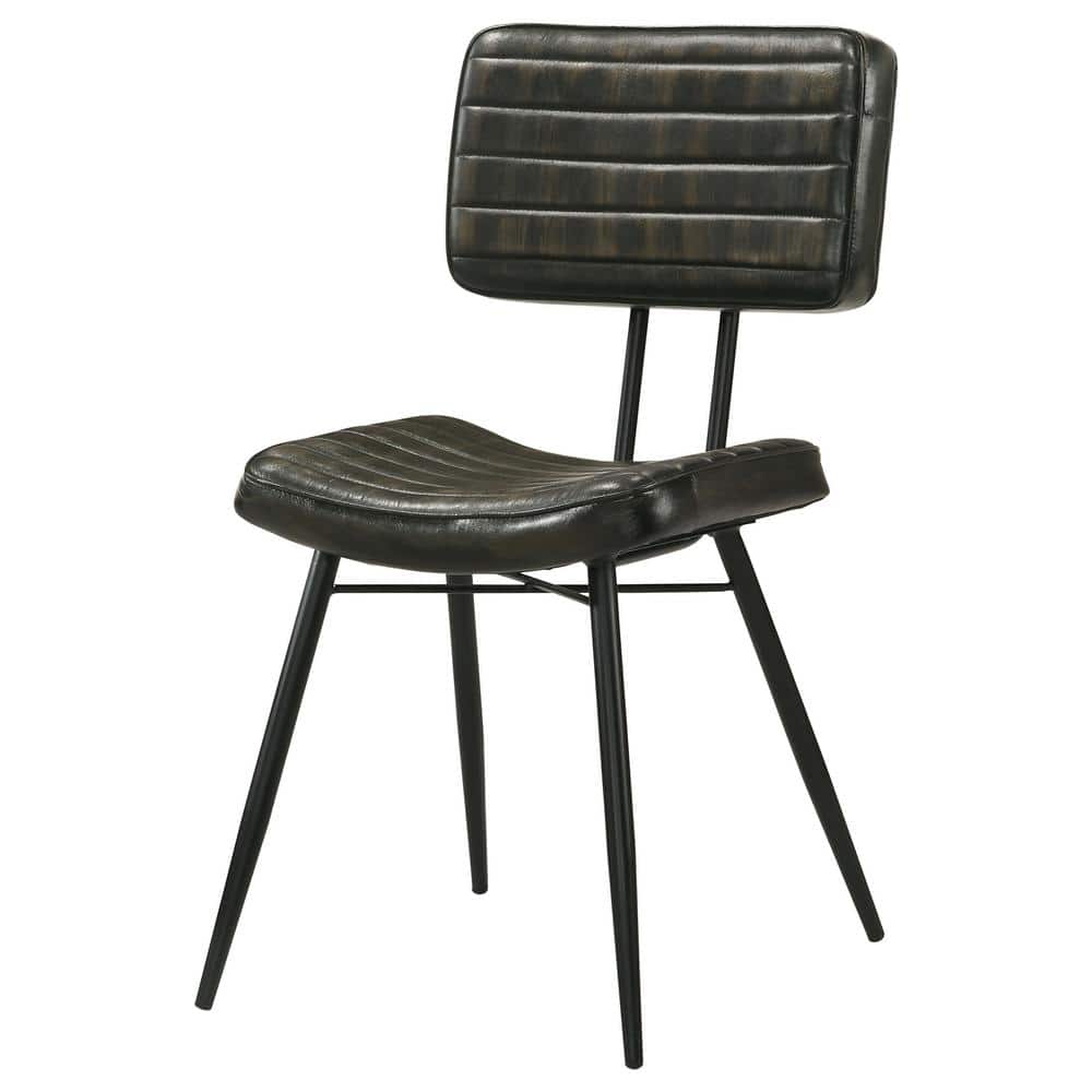 Espresso Leather Upholstered Side Chair with Metal Legs