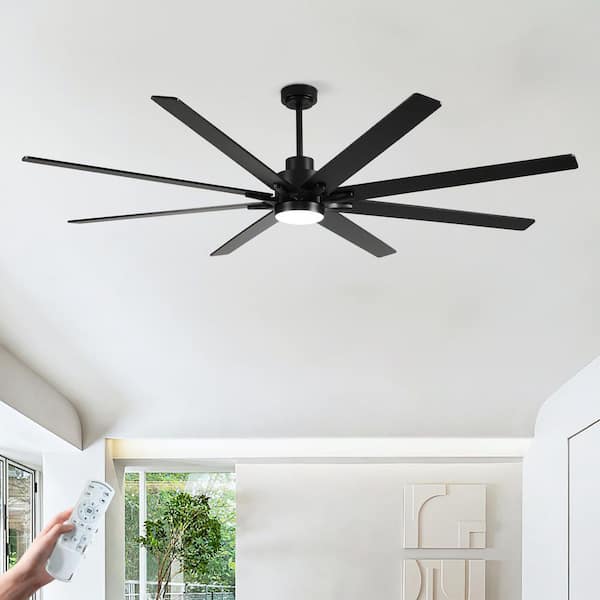 84 in. Black Ceiling Fan w/ 8 PlyWood Finish Reversible Blades, Dimmable LED Light, 6-Speed DC Motor and Remote Control