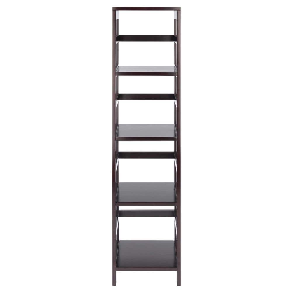Espresso Medium Wood 4-Section Narrow Open Storage Shelf
