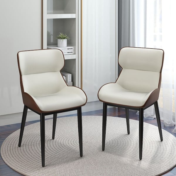 Minimalist Brown PU Leather Parsons Dining Chair Set of 2