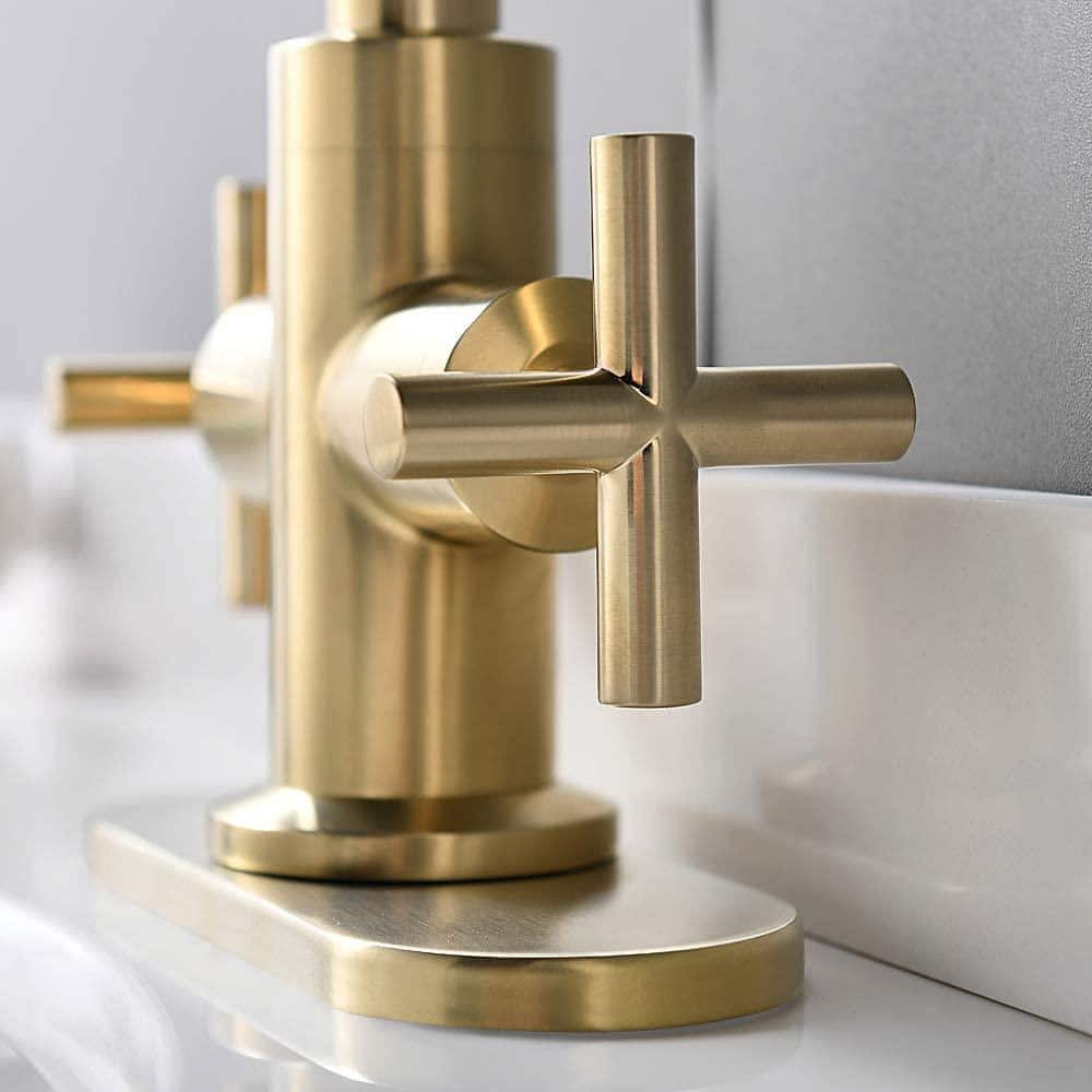 Brushed Gold 2-Handle Low-Arc Bathroom Faucet with Drain