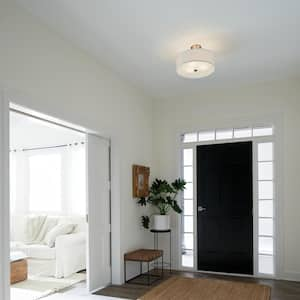 Shailene 18 in. 3-Light Brushed Nickel Round Hallway Transitional Semi-Flush Mount Ceiling Light with Microfiber Shade