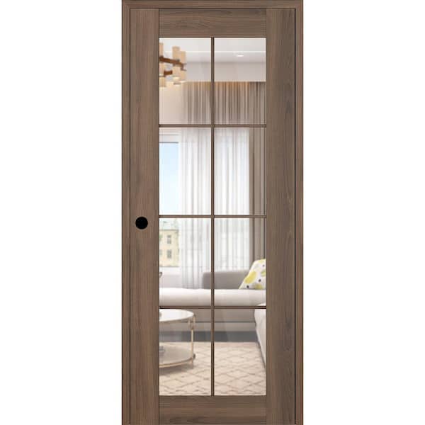 Vona 8 Lite DIY-Friendly 28 in. x 84 in. Right-Handed Clear Glass Pecan Nutwood Composite Single Prehung Interior Door