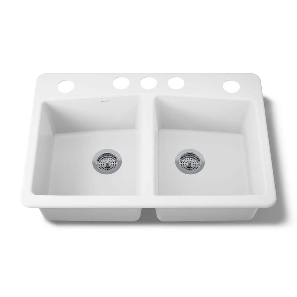 メル80572⭐ KOHLER Brookfield Undermount Cast Iron 33 in. 5-Hole Double Bowl