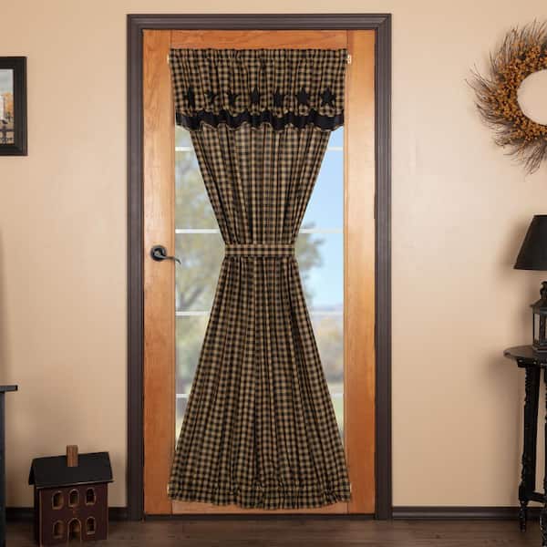 Primitive Star 40 in. W x 72 in. L Light Filtering Rod Pocket French Door Window Panel in Raven Khaki