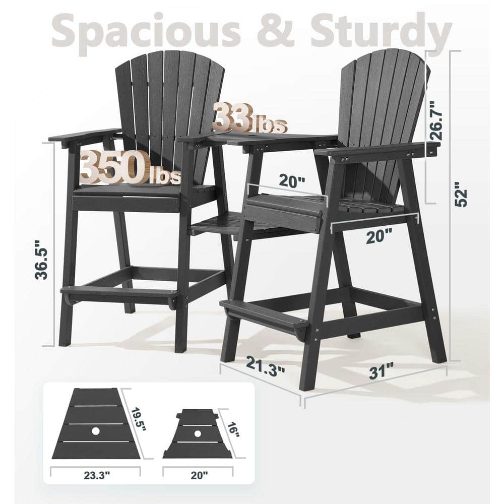 Dark Gray Tall Adirondack Bar Chairs with Removable Trays