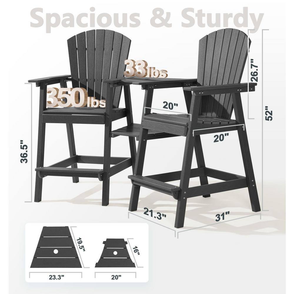 Dark Gray Tall Adirondack Bar Chairs with Removable Trays