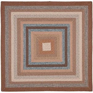 Braided Brown/Multi 6 ft. x 6 ft. Square Border Area Rug