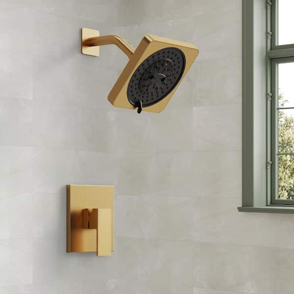 Square 7 in. 1-Handle 7-Spray Shower Faucet 2.5 GPM with Pressure Balance Valve in Brushed Gold